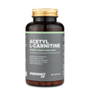 4Endurance Pro Acetyl-L-Carnitine - 90 kapsul, temno jantarna steklenička z zlatim pokrovčkom ter etiketo z zelenimi črtami na belem ozadju.