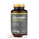 4Endurance Pro Collagen+ - 90 tablet Collagen+, rjava steklenička z zlatim pokrovčkom, bela etiketa z rumeno črto na belem ozadju.