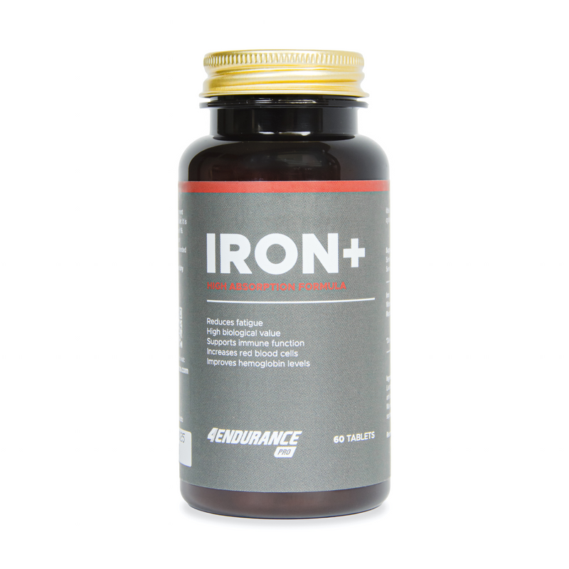 Iron+ 4Endurance Pro preprečuje utrujenost, povečuje VO2 max in podpira normalno delovanje možganov z železom, vitaminom C in izvlečkom malininih listov.