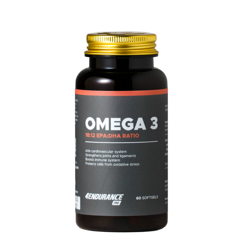 Omega-3 znamke 4Endurance Pro - visokokakovostno prehransko dopolnilo iz ribjega olja s 2000 mg omega-3 maščobnih kislin, vključno z EPA, DHA in vitaminom E, za zdravje srca, delovanje možganov in zaščito celic.