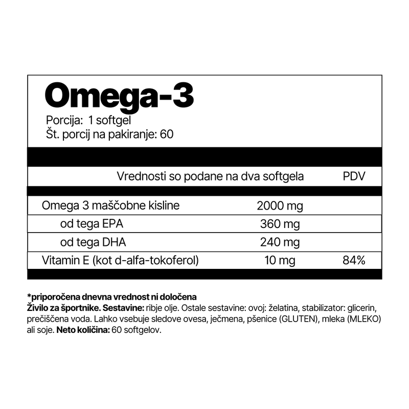 Omega-3 znamke 4Endurance Pro - visokokakovostno prehransko dopolnilo iz ribjega olja s 2000 mg omega-3 maščobnih kislin, vključno z EPA, DHA in vitaminom E, za zdravje srca, delovanje možganov in zaščito celic.