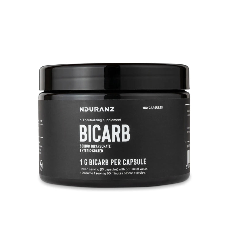 Nduranz Nrgy Drink Bicarb 45 - 1200 g okus limone, črno‑rumena vrečka z logotipom in prehranskim besedilom na belem ozadju.