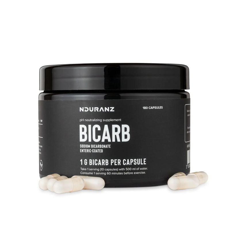 Nduranz Nrgy Drink Bicarb 45 - 1200 g okus limone, črno‑rumena vrečka z logotipom in prehranskim besedilom na belem ozadju.
