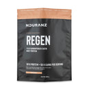 NDURANZ Regen Complete Recovery Formula – 920 g, okus lešnik, vrečka s hranilnimi podatki, sredinska postavitev, vrh s ponovnim zapiranjem.