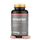 4Endurance Pro Nitrates+ - 90 kapsul, prehransko dopolnilo, črna steklenička z zlatim pokrovčkom in etiketo, ki prikazuje zdravstvene koristi.