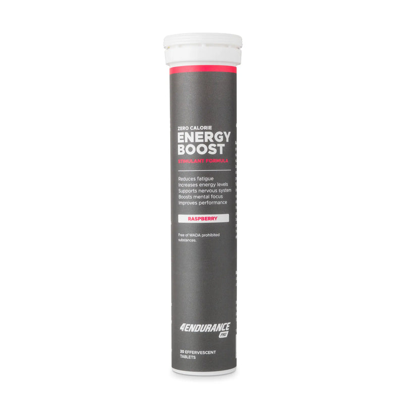 4Endurance Pro Energy Boost - 20 šumečih tablet okus maline, črna tubica z belo-rdečim besedilom na belem ozadju.