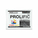 PES Prolific enkratni odmerek - 7 g, okus malinina limonada, paket z ilustracijama maline in limone na belem ozadju.