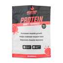 4Energy Protein Whey Formula – 700 g, okus jagoda, spredaj obrnjena vrečka z rdečim pasom in grafiko jagode.
