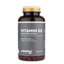 4Endurance Pro Vitamin D3 - 90 kapsul, rjava steklenička z zlatim pokrovčkom, etiketa z navedbo 2000 IU, koristi za podporo imunskemu in kostnemu sistemu.