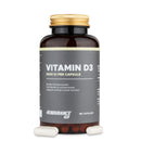 4Endurance Pro Vitamin D3 - 90 kapsul, rjava steklenička z zlatim pokrovčkom, etiketa z navedbo 2000 IU, koristi za podporo imunskemu in kostnemu sistemu.